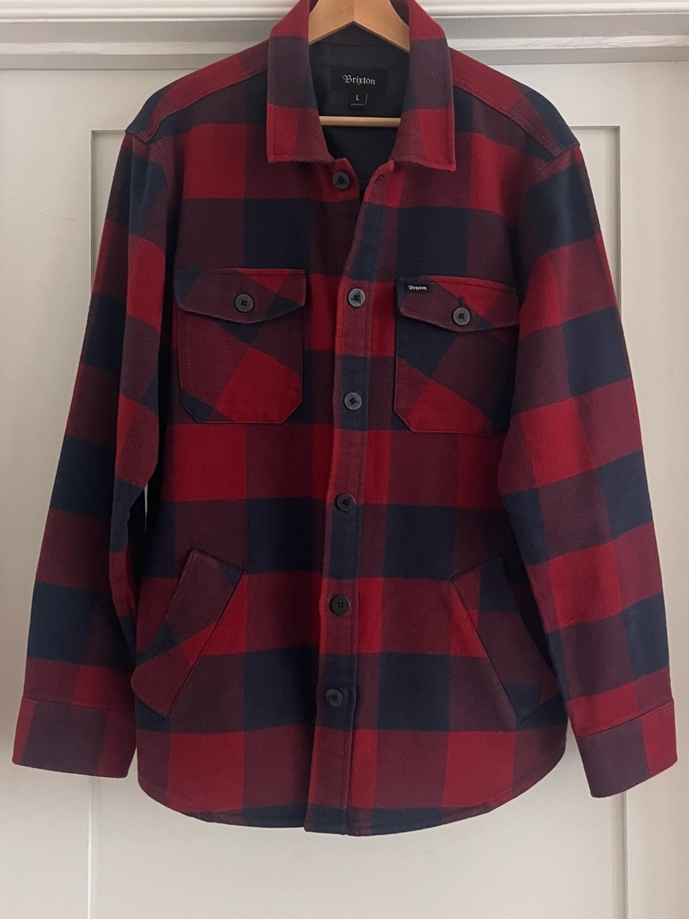 Brixton Men’s Large  Red & Navy Plaid Men's Button-Front Jacket
